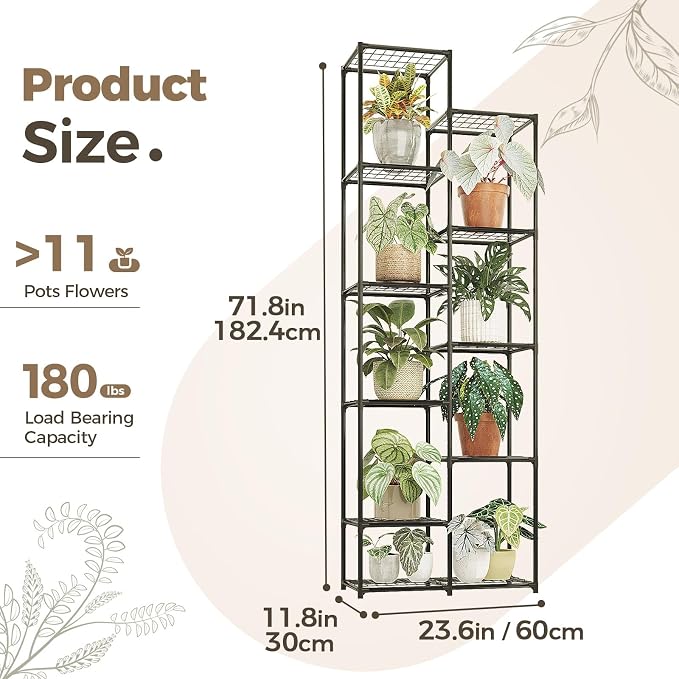Bamworld Plant Stand Indoor Outdoor 11 Tire Tall Large Metal Plant Shelf Multi - Image 2