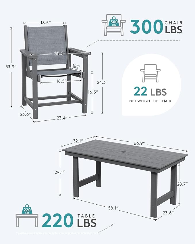 SERWALL Patio Dining Sets for 6, Outdoor HDPE Dining Set - Image 2