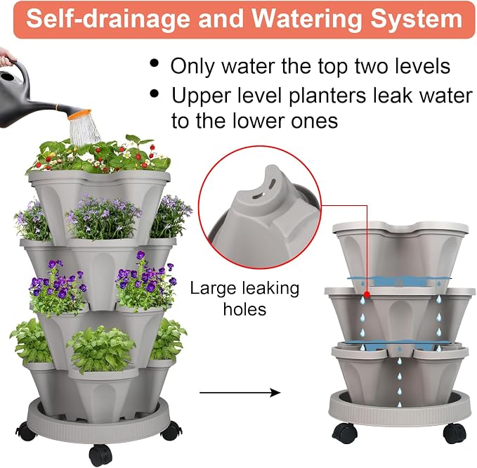 GameXcel Vertical Planter 4 Tier Stackable Planters Garden Planters Strawberry - Image 4