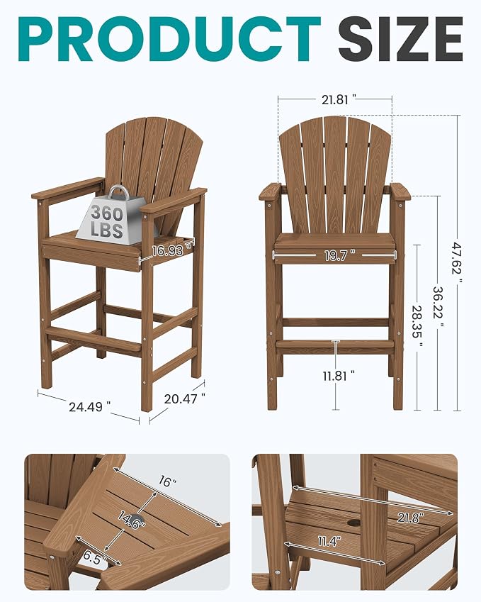 SERWALL Tall Adirondack Chairs Set of 4 - Image 2