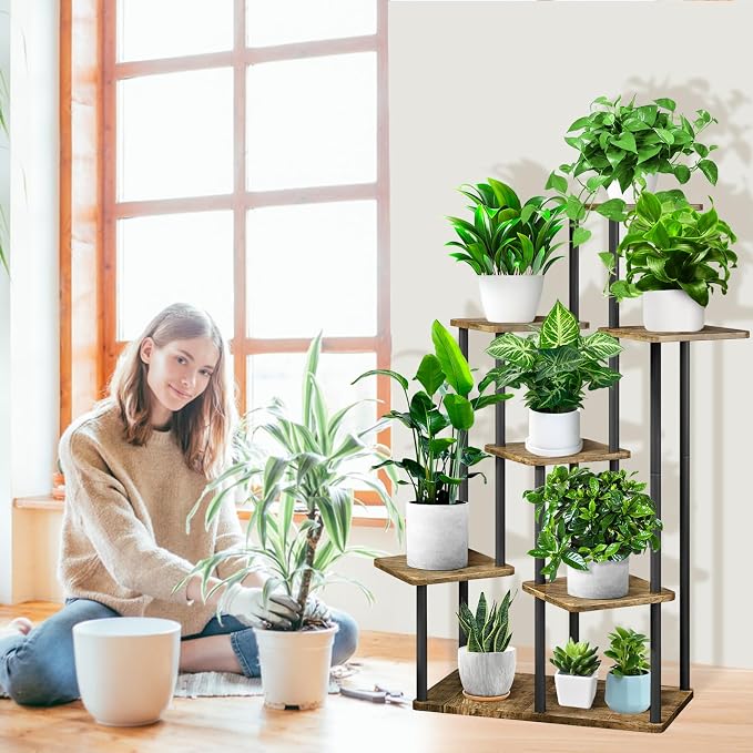 7 Tier Plant Stand Indoor, Thickened Metal Wood Corner Plant Shelf Stands - Image 6