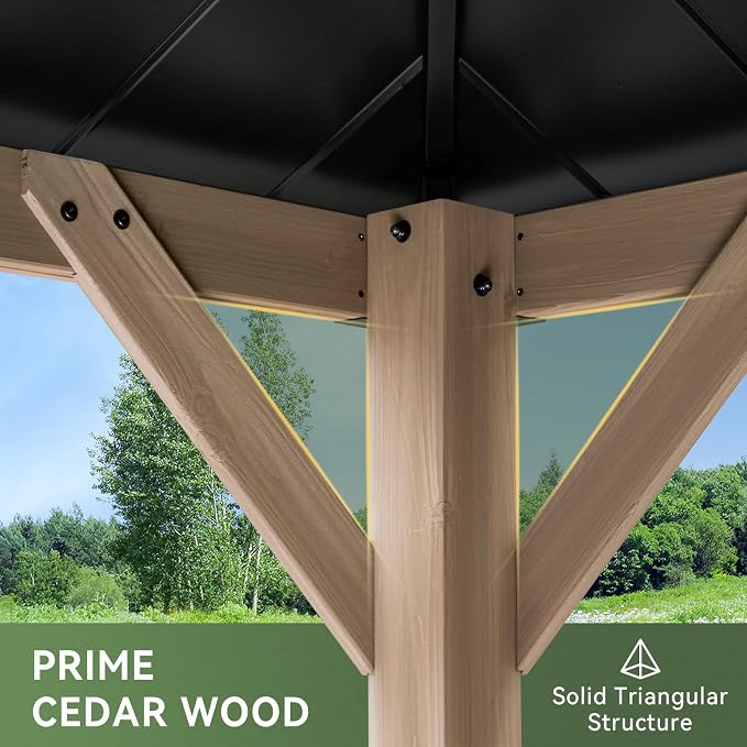 Aoxun 10' x 10' Outdoor Wood Gazebo, Hardtop Gazebo Permanent Wooden Pavilion - Image 6