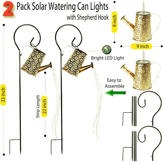 2 Pack Solar Watering Can with Lights, Solar Outdoor Garden Decor Waterproof - Image 5
