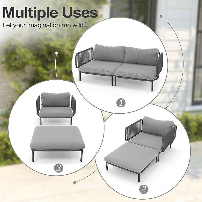Patio Furniture Set, Outdoor Patio Furniture Oversized Metal Patio Sectional - Image 3