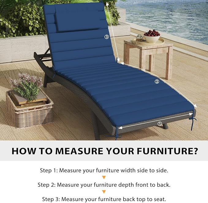 Sundale Outdoor Olefin Quilted Lounge Cushion Set of 2, Patio Foldable Chaise - Image 7