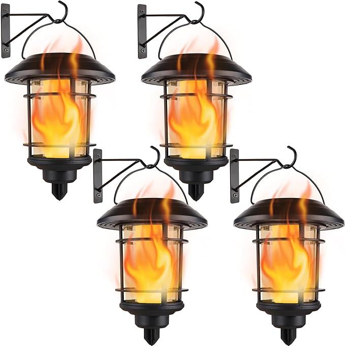 Dynaming 4 Pack Solar Flame Wall Lanterns Outdoor, Solar Powered Wall Mounted by Dynaming