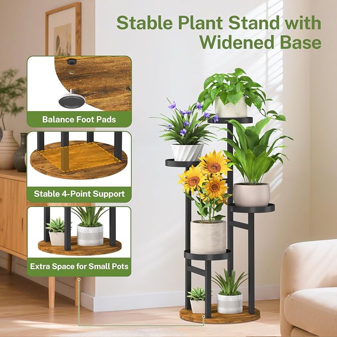 iDavosic.ly 4 Tier Plant Stand Indoor, Tiered Corner Metal Wood Multiple Flower - Image 4