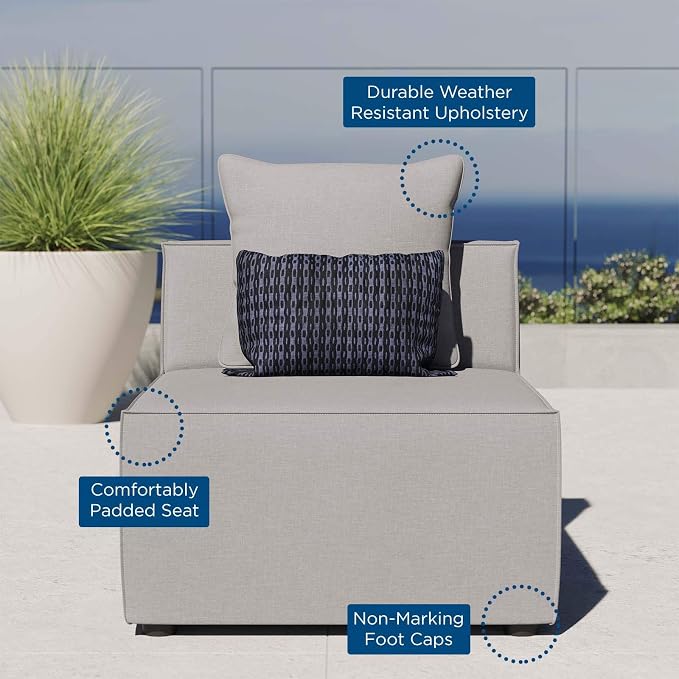 Modway Saybrook Outdoor Patio Upholstered Sectional Sofa Armless Chair in Gray - Image 8