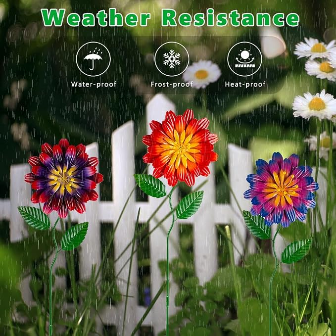 Metal Flowers for Outside, 3 Pack Flowers Decorative Garden Stakes Spring Decor - Image 3