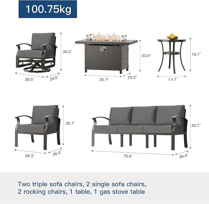 Kullavik Aluminum Patio Furniture Set, 8 Pieces 10 Seat Metal Outdoor Furniture - Image 2