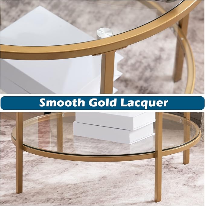 VINGLI 25.6" Round Gold Coffee Tables - Image 6