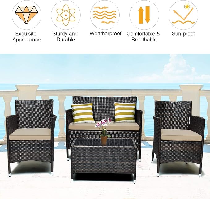 COSTWAY 8PCS Rattan Patio Furniture Set, Outdoor Wicker Rattan Chairs - Image 7