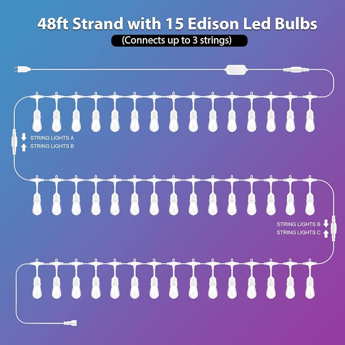 Mlambert 96Ft Outdoor Patio Lights, RGB Cafe String Lights - Image 2