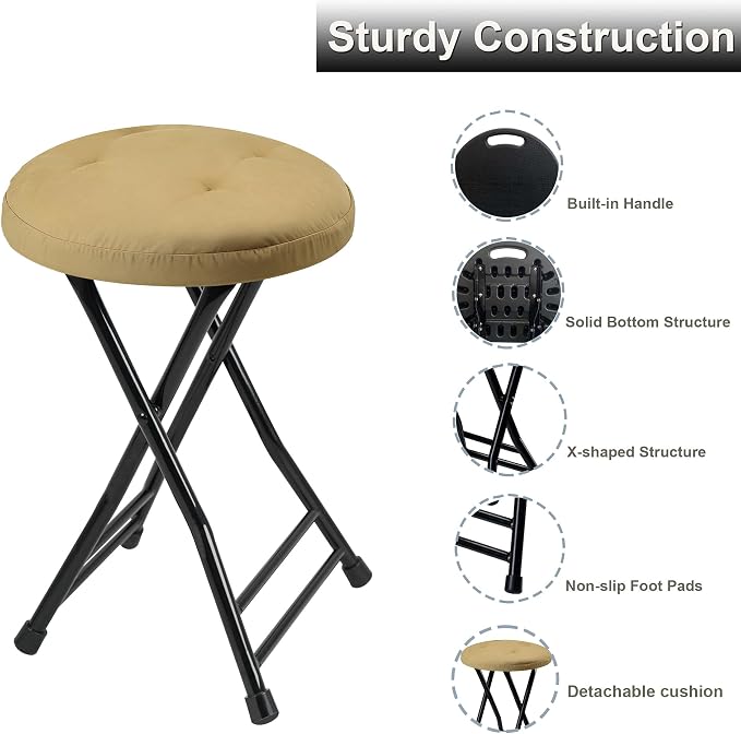 Folding Stool with Seat Cushion, Folding Chair with Handle, Folding Bar Stool - Image 4