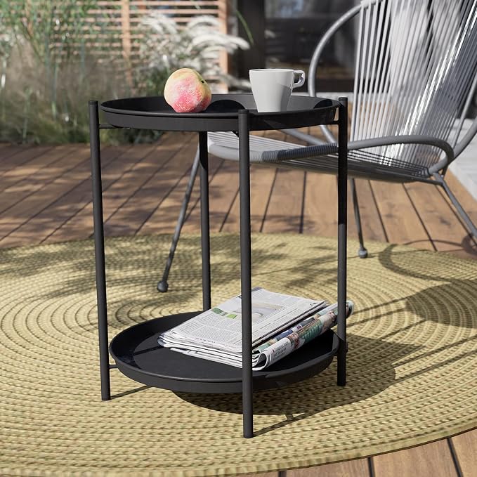Grand patio Outdoor Side Table, 2-Tier Metal Round End Table - Image 2