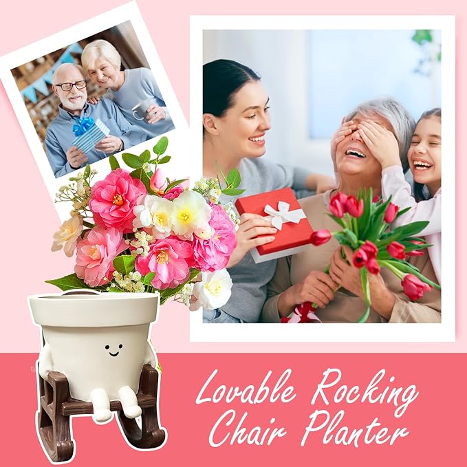 Smiley Face Planter Pot Small, Cute Resin Flower Head Planters - Image 4