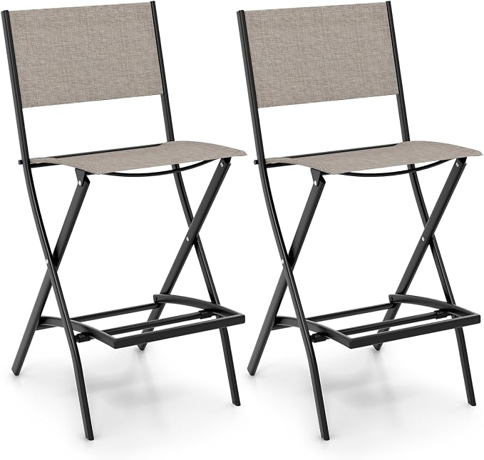 Giantex Folding Patio Bar Chairs Set of 2, Outdoor Counter Height Bar Stools by Giantex