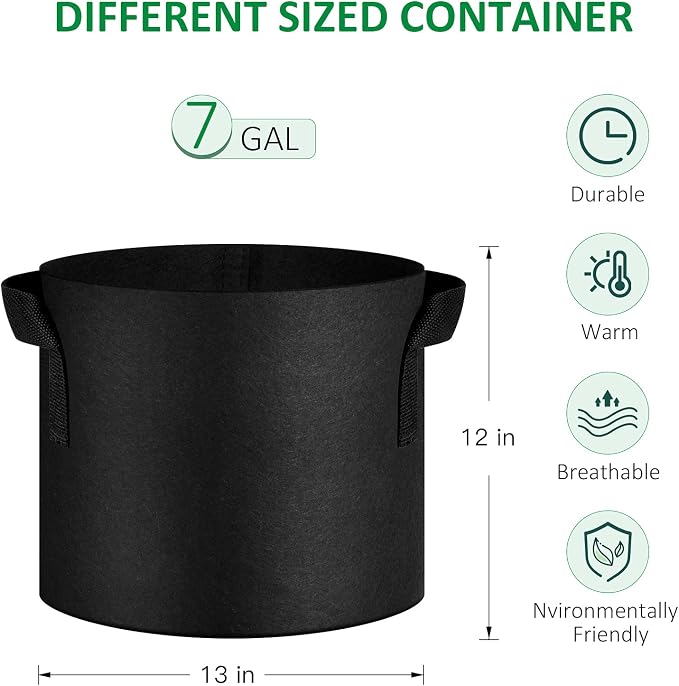 12-Pack 7 Gallon Thickened Non-Woven Grow Bags, Aeration Fabric Pots - Image 2