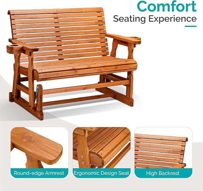 VINGLI Outdoor Glider Wood Patio Chair - Image 6