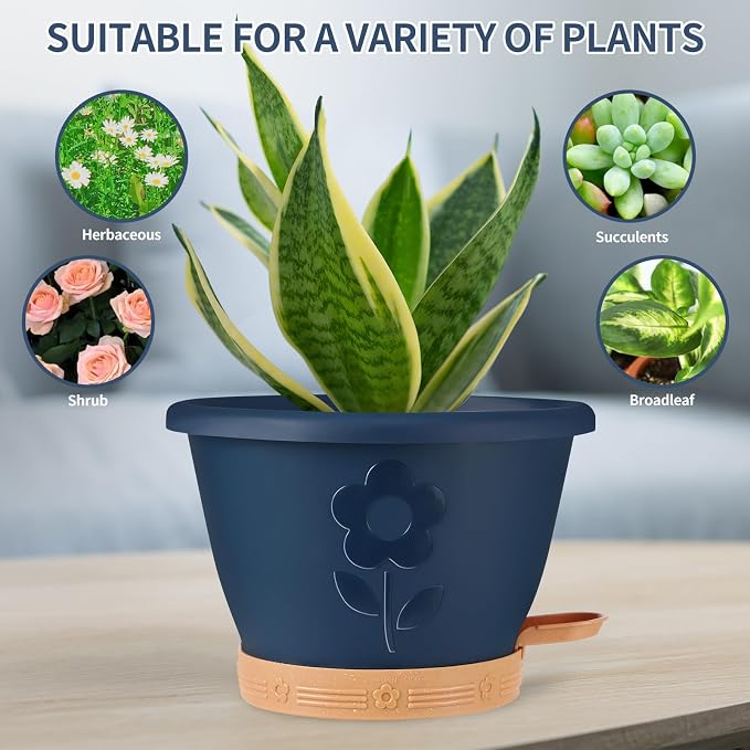 Plastic Plant Pots 10 Inch Set of 4, Self Watering Pots - Image 6