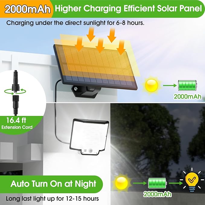 Solar Lights Outdoor Waterproof, 186 Bright LEDs Dusk to Dawn Motion Security - Image 4