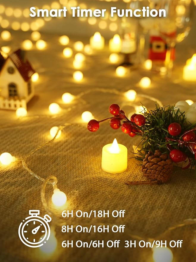 2-Pack Connectable Globe String Lights | Total 86FT 200LED Warm White String - Image 6