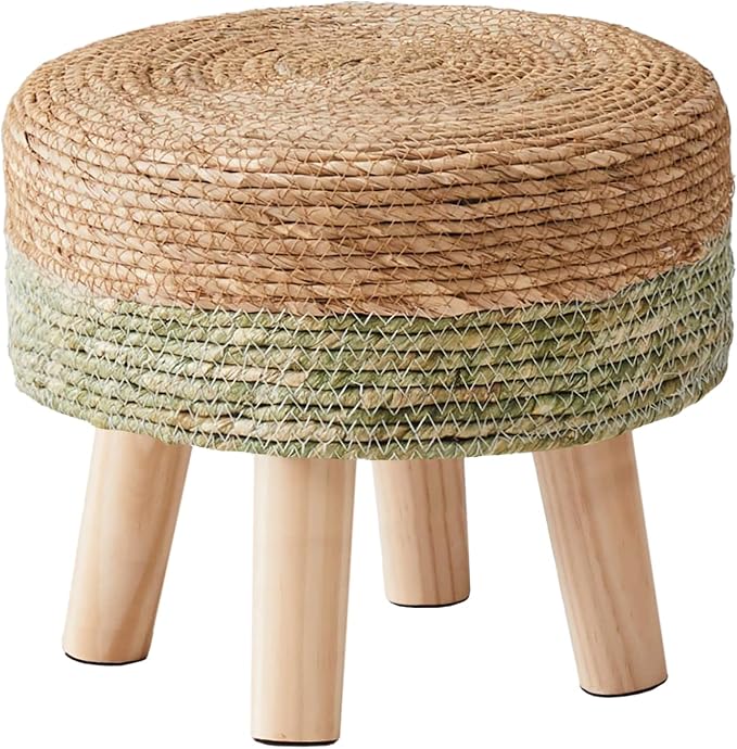 Wimarsbon Round Foot Stool Natural Seagrass Poufs Ottoman Hand Weave Footrest by Wimarsbon