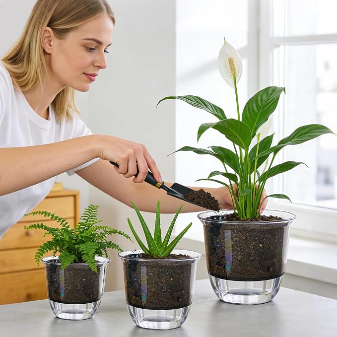 Self Watering Pots, 3 Pack 6.5/5/4 Inch Clear Plant Pot Self Watering Planter - Image 7