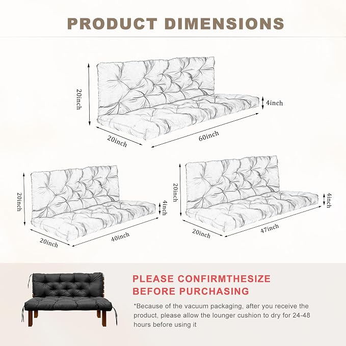 Porch Swing Cushion with Backrest, Waterproof Bench Cushion - Image 3