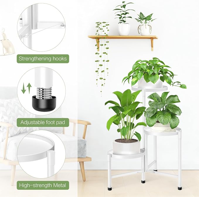 3 Tier Metal Corner Plant Stand Indoor Outdoor, Heightened widened 30 in Tall - Image 3