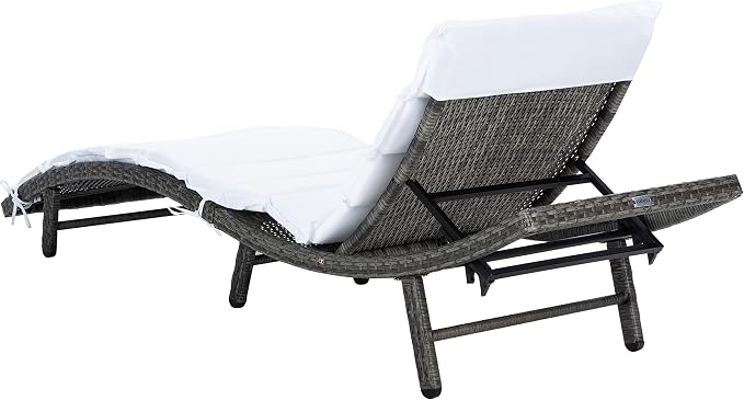 SAFAVIEH Outdoor Collection Colley Grey Brown Wicker/White Cushion Adjustable - Image 11