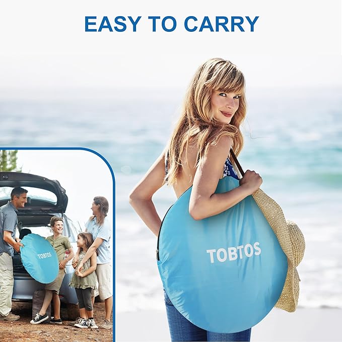 TOBTOS UPF 50+ Pop Up Beach Tent, Easy Set Up Beach Umbrella, Sun Shelter - Image 6
