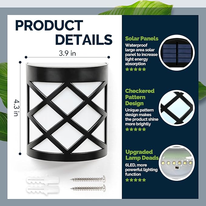 GIGALUMI 8 Pack Solar Fence Light Cold White Porch Solar Powered Decor Outdoor - Image 6
