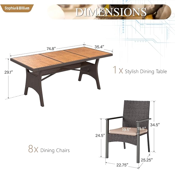 Sophia & William 9 Piece Patio Dining Set, Patio Table and Chairs Set Outdoor - Image 8