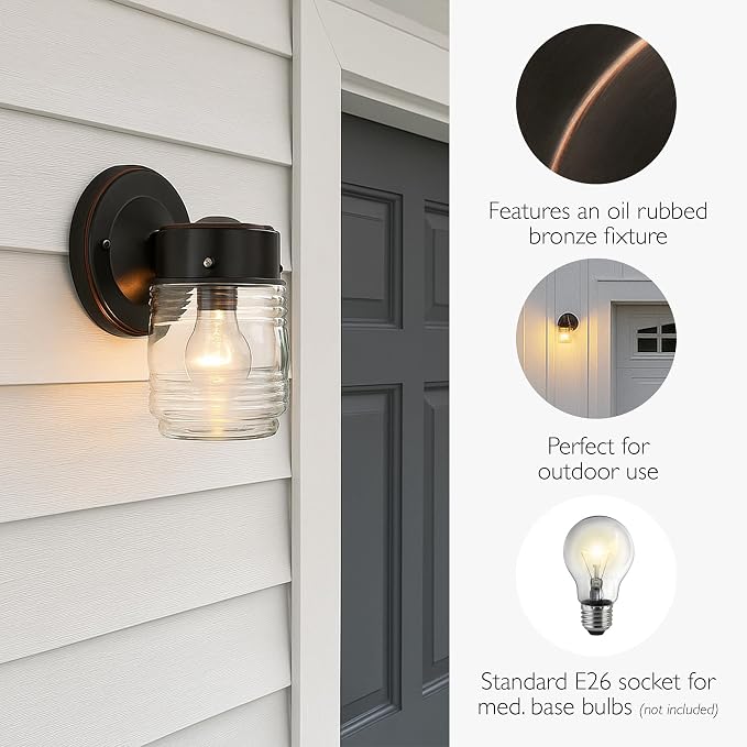Design House 505198 Jelly Jar Classic 1-Light Indoor/Outdoor Wall Light - Image 4