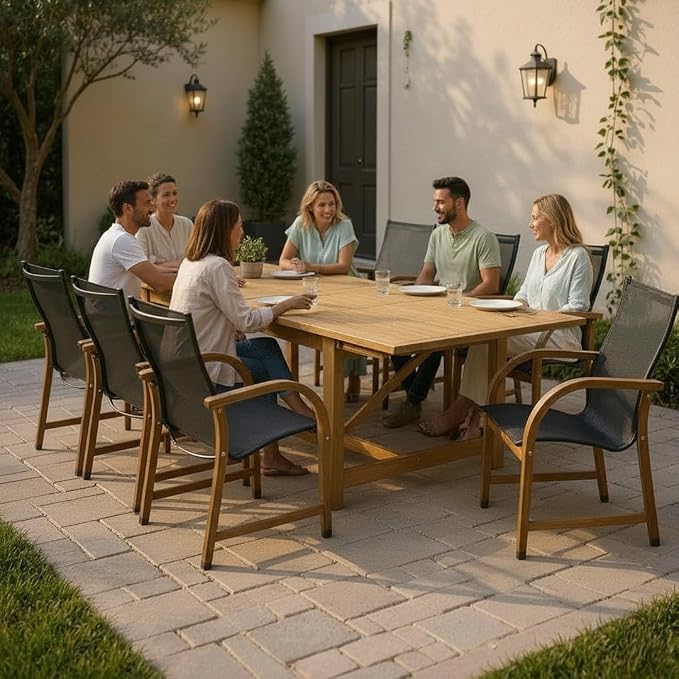 Amazonia Franklin 9-Piece Rectangular Extendable Patio Dining Set Teak Finish - Image 8