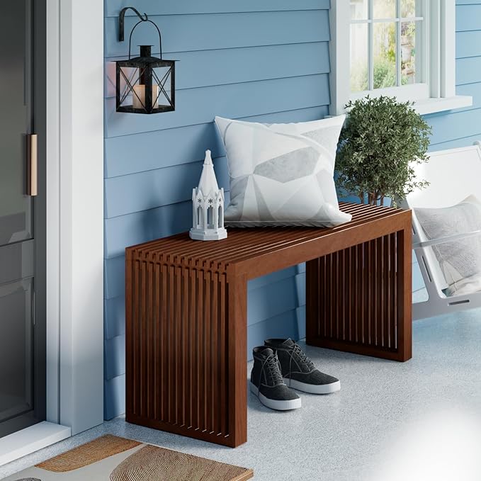 Bamboo Dining Bench Indoor Long Entryway Shoe Rack Bench, Outdoor Modern Wood - Image 3