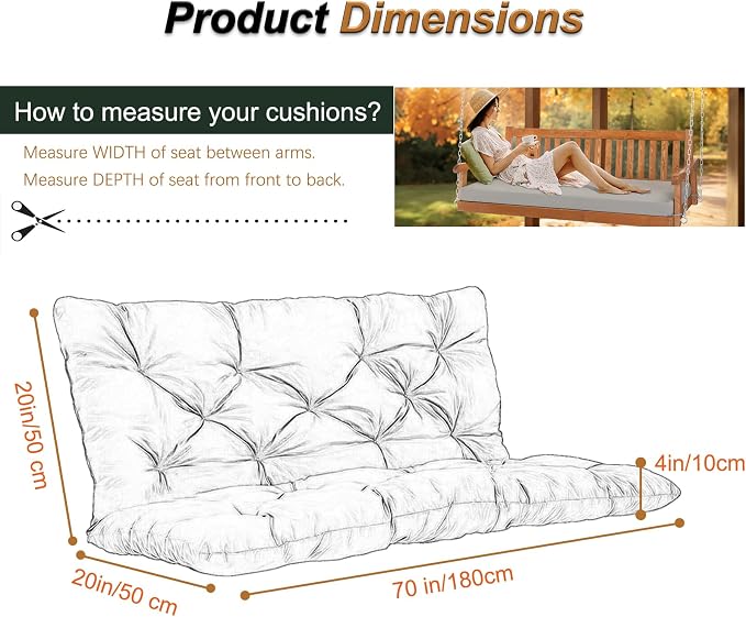 2-3 Seat Swing Replacement Cushion, Outdoor Bench Cushions - Image 6
