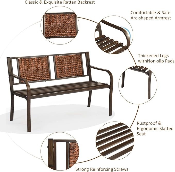 S AFSTAR Outdoor Garden Bench, Polyethylene, 50.5 in Width, 2 Adults - Image 5