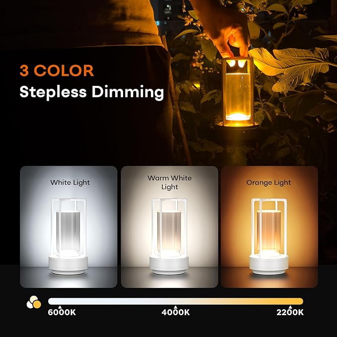 Portable Metal Table Lamp for Indoor/Outdoor, Rechargeable Cordless LED Lamp - Image 3