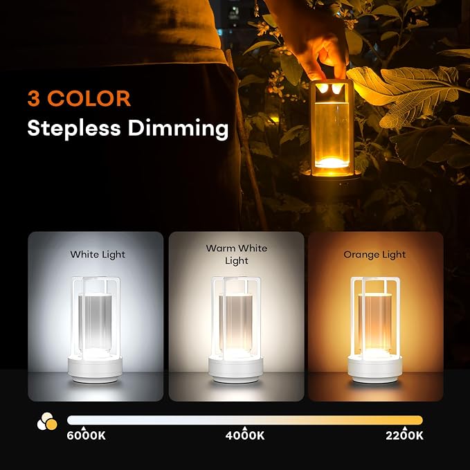 Portable Metal Table Lamp for Indoor/Outdoor, Rechargeable Cordless LED Lamp - Image 3