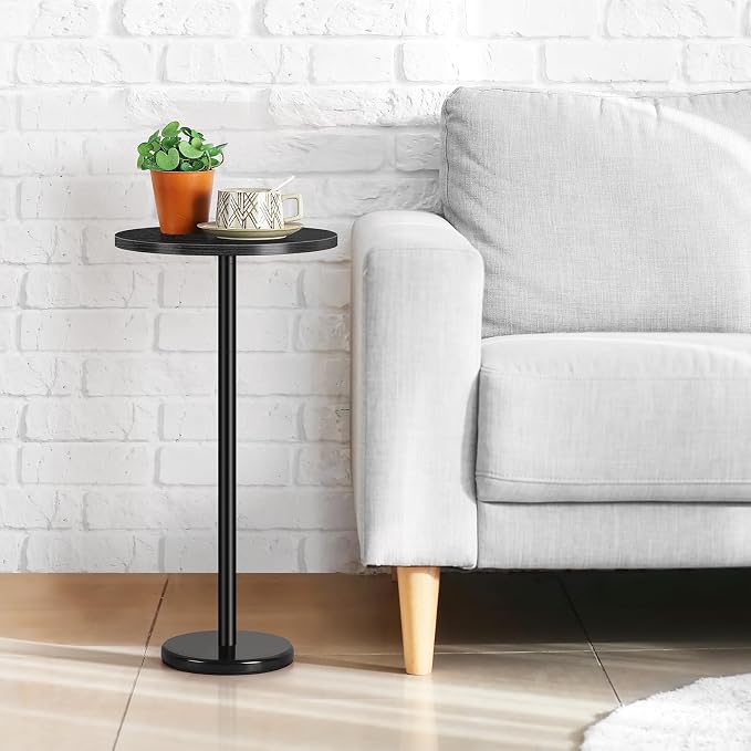 Black Drink Table Small Round Pedestal Side Table - Image 2