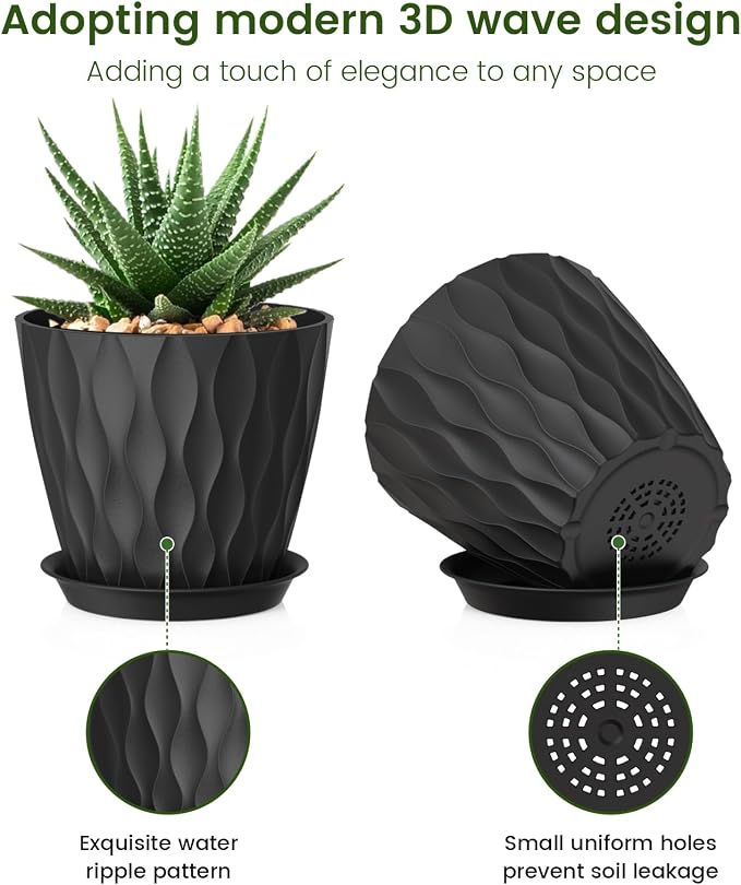 5 inch Plant Pots for Indoor Outdoor Plants, 6 Pack Thick Nursery Pots - Image 3