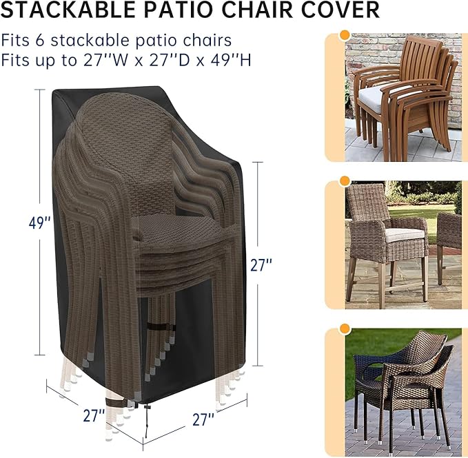 High Back Patio Chair Cover, Stackable Outdoor Covers, Durable 600D Oxford - Image 2