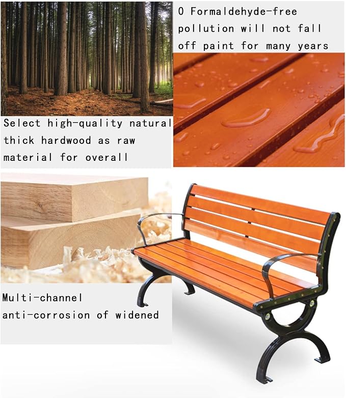 Outdoor Benches Cast Aluminum Preservative Wood 67IN Patio Garden Bench Perfect - Image 7