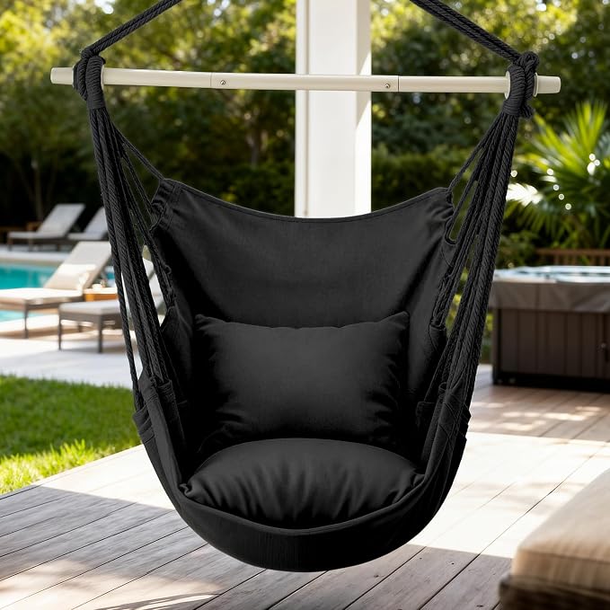 MoNiBloom Hammock Chair Hanging Rope Swing w/2 Cushions, Boho Macrame Hanging - Image 3