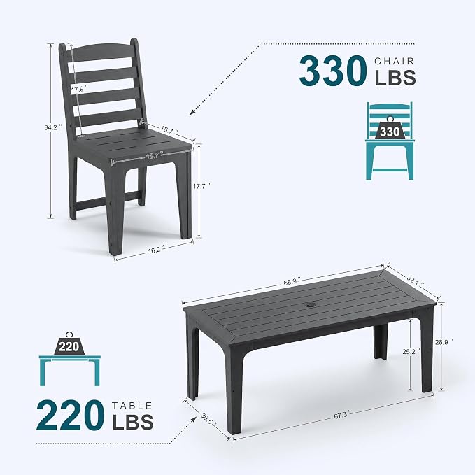HDPE Patio Dining Set for 6, Weather-Resistant Outdoor Table - Image 2