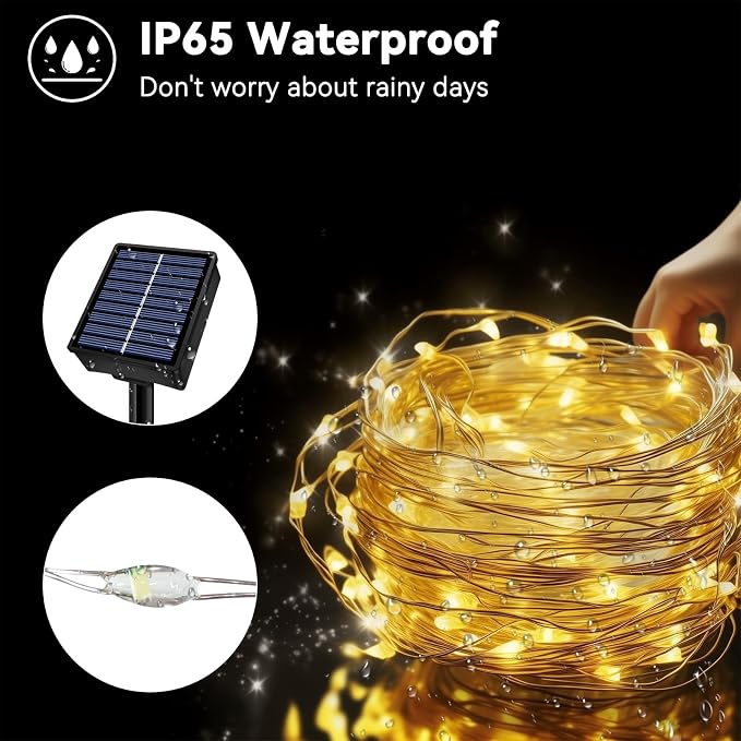 Solar String Lights Outdoor Waterproof 33ft 100LED 8 Modes Twinkle Lights Solar - Image 4