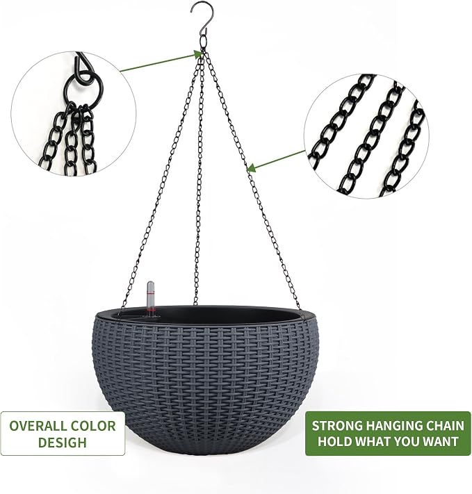 Dexceder 13.5 Inch Large Self Watering Hanging Planters Indoor Outdoor - Image 5