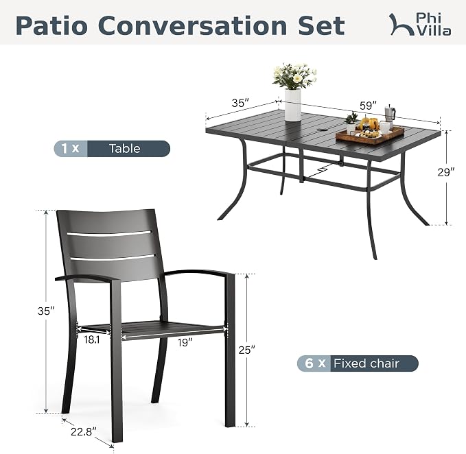 PHI VILLA 7 Pieces Outdoor Patio Dining Set - Image 9